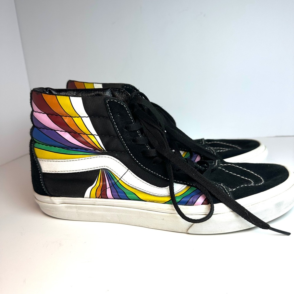 Vans Sk8-Hi Rainbow Wave‎ Black Suede High Top Skate Shoes Sneakers